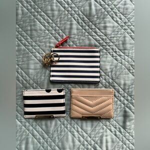 ALDO Black White Nautical Navy Striped Beige Tan Nude Card Holder Keychain
